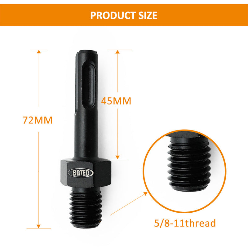 BGTEC Core Drill Adapter 5/8-11 Male Thread to SDS Plus Shank for Hammer Drill for Rotary Hammer Drill Core Drilling