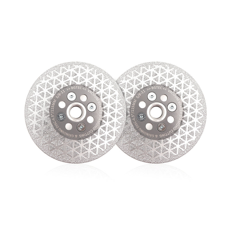 BGTEC Double Sided Vacuum Brazed Diamond Cutting and Grinding Disc with 5/8-11 Thread for Porcelain Tiles Granite Marble Concrete Dia 4''/4.5''/5''