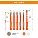 BGTEC Diamond Drill Dry Bits with Quick Change Hex Shank 5pcs Dia 6mm+ 6mm Cross Hole Opener for Marble  Granite Ceramic Porcelain Tile 6pcs/set