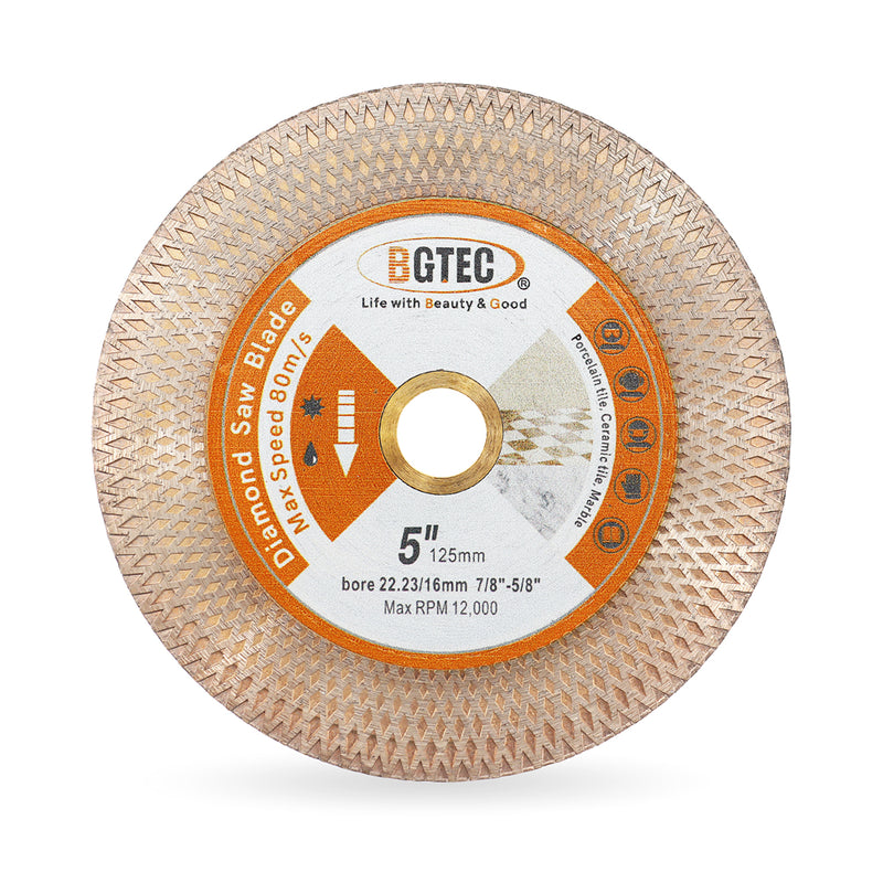 BGTEC Diamond Double-sided X Mesh Saw Blade for Tile Ceramic Marble Stone Dia 4''/4.5''/5'' Bore 22.23mm