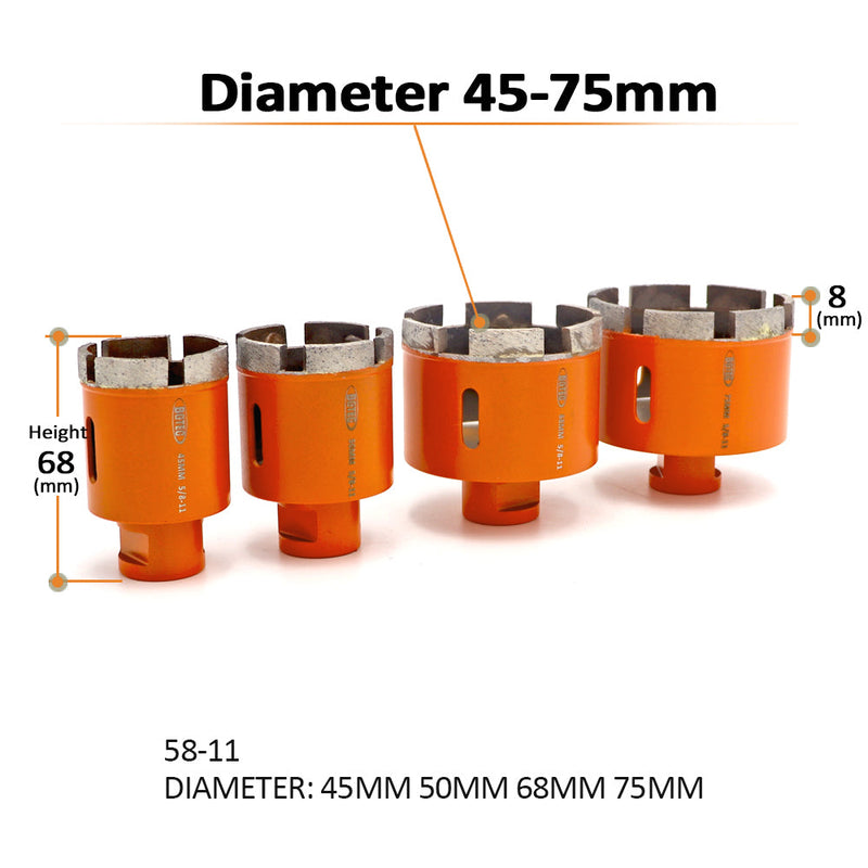 BGTEC Diamond wet Drilling Core Bits with 5/8-11 Thread Dia 20mm to 75mm for Marble Granite Artificial Stone Ceramic Tile