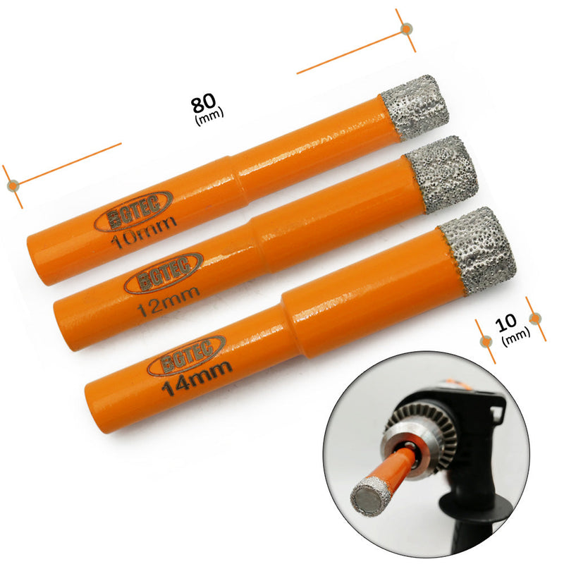 BGTEC Round Shank Dry Brilling Bits for Porcelain Tile Ceramic Marble Brick 5pcs 6/8/10/12/14mm