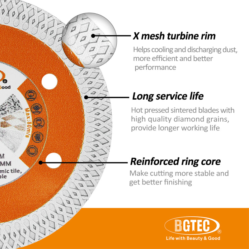 BGTEC Diamond Saw Blade X Mesh 1/2/3/5/10pcs 75mm/3" Ceramic Tile Porcelain Marble Granite Vacuum Brazed Saw Blade