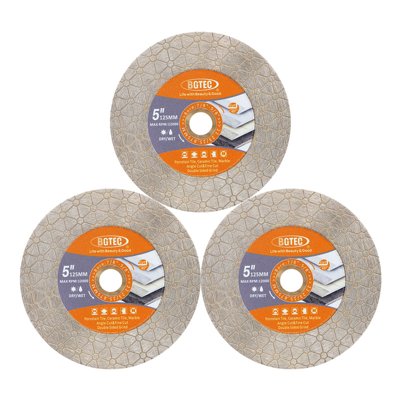 BGTEC Diamond Cutting Grinding Saw Blade Double-sided Triangle Dia 115/125mm Marble Granite Ceramic Tile Cutting Disc