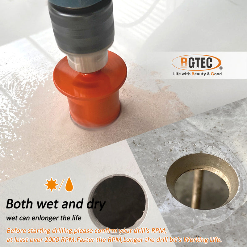 BGTEC Vacuum Brazed Diamond Water Sink Dill Bits for Ceramic Marble Granite Tile Countertop Grinder Drilling Crowns