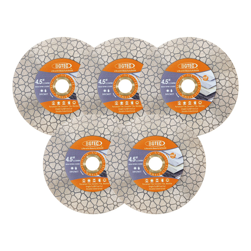 BGTEC Diamond Cutting Grinding Saw Blade Double-sided Triangle Dia 115/125mm Marble Granite Ceramic Tile Cutting Disc