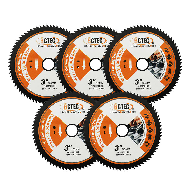 BGTEC HSS Cutting Disc 1/2/3/4/5/10pcs 75mm/3" for Soft Metal Copper Aluminum Wood PVC Plastic Fiberglass Saw Blade