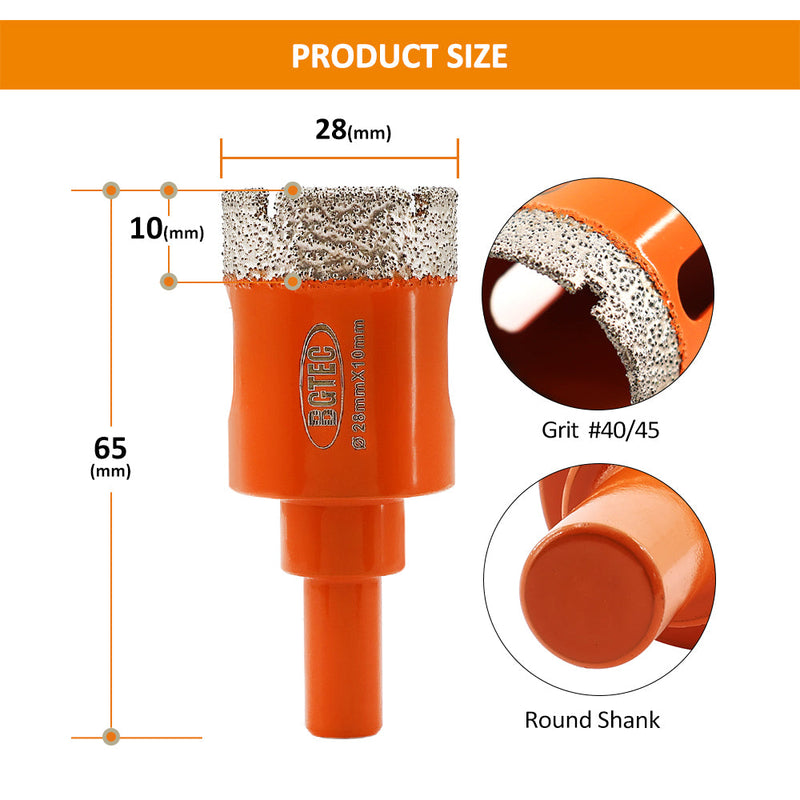 BGTEC Diamond Drill Bit 1/2pcs 28mm Ceramie Granite Marble Brick Concrete Vacuum Brazed Core Bit Round Shank