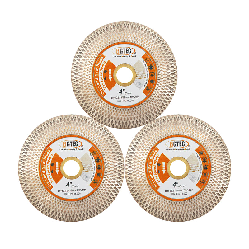 BGTEC Diamond Double-sided X Mesh Saw Blade for Tile Ceramic Marble Stone Dia 4''/4.5''/5'' Bore 22.23mm