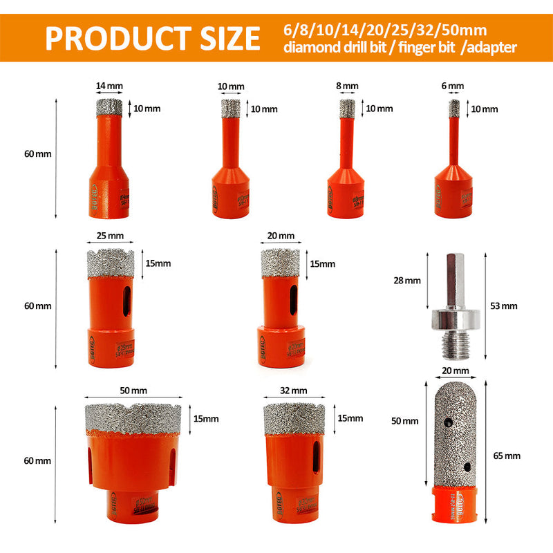 BGTEC Vacuum Brazed Diamond Core Drill Bits Kit with 5/8-11 Thread for Porcelain Tile Ceramic Granite Marble Stone Masonry Brick