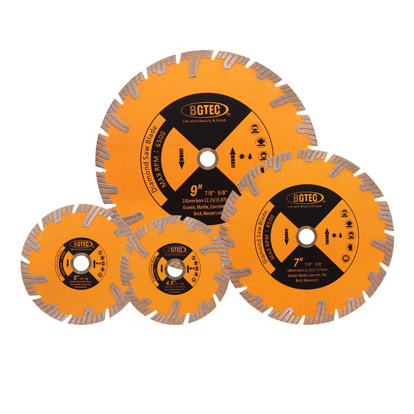 BGTEC Diamond Cutting Disc with Protection Teeth Dia115/125/180/230mm for Marble Granite Ceramic Tile Quartz Saw Blade