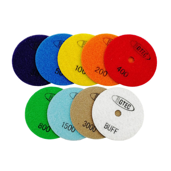 BGTEC 4 Inch Dry Diamond Polishing Pads Set, Pads Kit Grit 30 to Grit 3000 for Granite Marble Stone Quartz Tiles Concrete Floor Edges Countertop Polishing