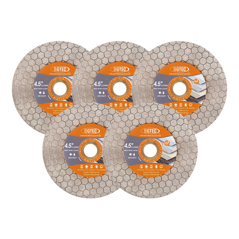 BGTEC Diamond Cutting Grinding Disc Double-sided Saw Blade for for Tile Procelain Ceramic Granite Marble Stone Dia 4"/4.5''/5''