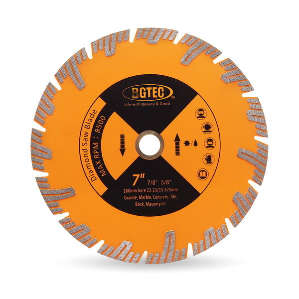 BGTEC  Diamond Cutting Disc with Protection Teeth 1pc Dia180mm  for Granite Marble Concrete Tile Quartz Circular Saw Blade