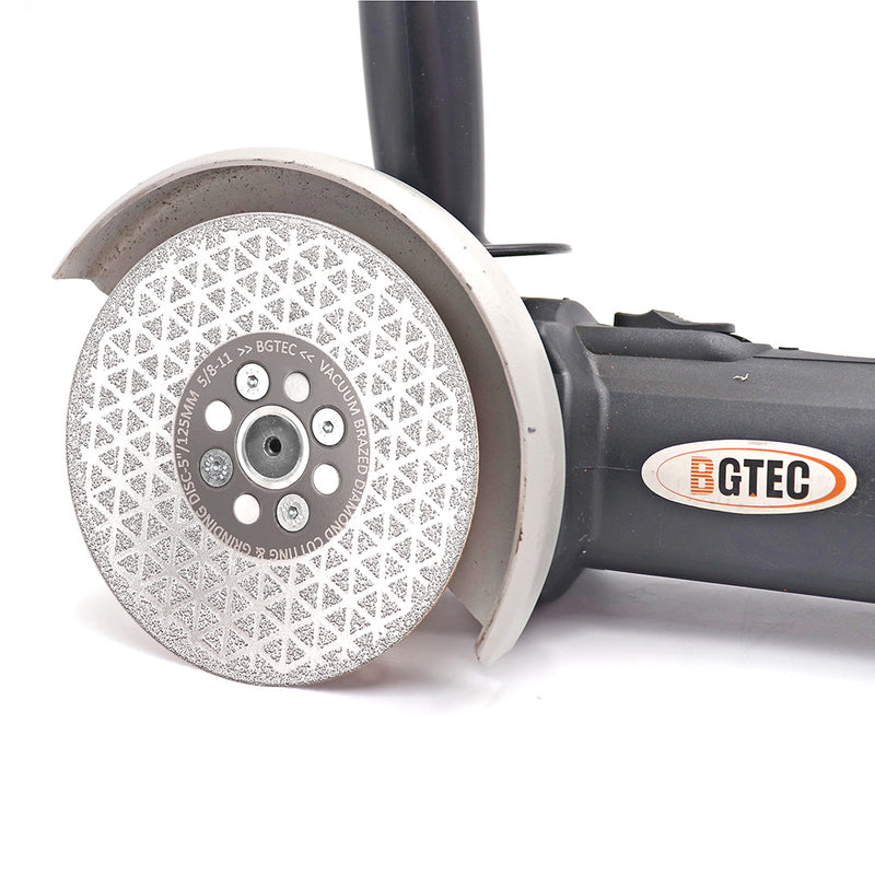 BGTEC Double Sided Vacuum Brazed Diamond Cutting and Grinding Disc with 5/8-11 Thread for Porcelain Tiles Granite Marble Concrete Dia 4''/4.5''/5''