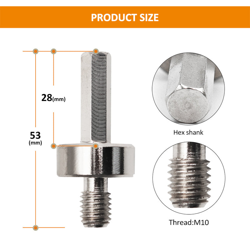 BGTEC Diamond Hole Saw Core Drill Bit Adapter M10 Male to Hex Shank for M10 Drill Core Bits or Grinding Disc