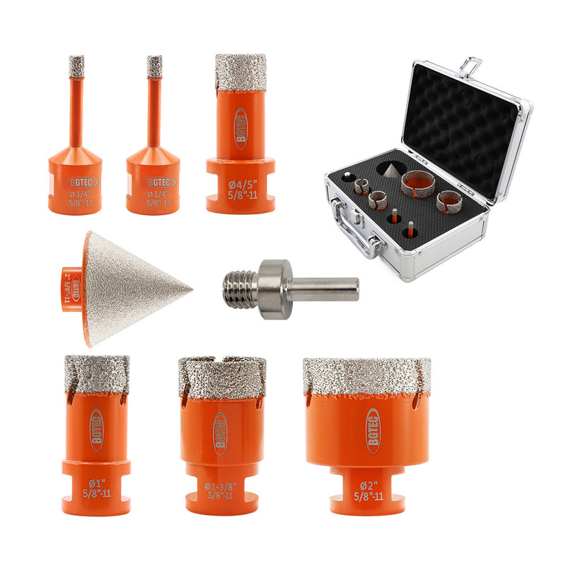 BGTEC Core Bit 8pcs/set 6/6/20/25/35/50mm Drilling Bit+50mm Chamfer+Adapter Marble Granite Porcelain Tile Hole Saw 5/8-11