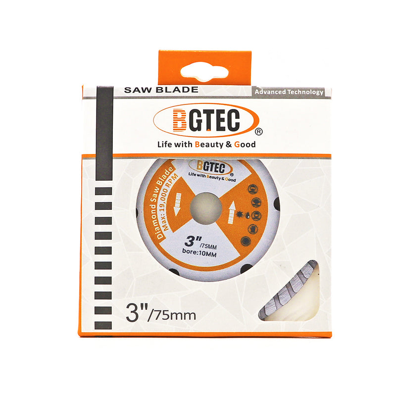 BGTEC Diamond Hot Pressed Granite Concrete Turbo Blade for Granite Marble Concrete Masonry Size 3''/75mm