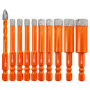 Diamond Drill Bits 10pcs 6-12mm Core Bit+Cross Hole Opener Ceramic Quick-fit Shank