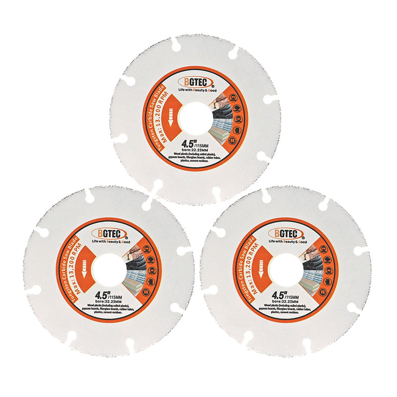 BGTEC Vacuum Brazed Carbide Cut-Off Wheel Blade for Wood Board Gypsum Board Rubber Pipe Plastic Dia 3''/4''/4.5''/5''