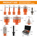 BGTEC Diamond Drill Bits 11pcs/Set 6/8/10/20/35/50/68mm/F25/2" Chamfer/HEX/SDS Granite Marble Ceramic Hole Saw M14 Thread