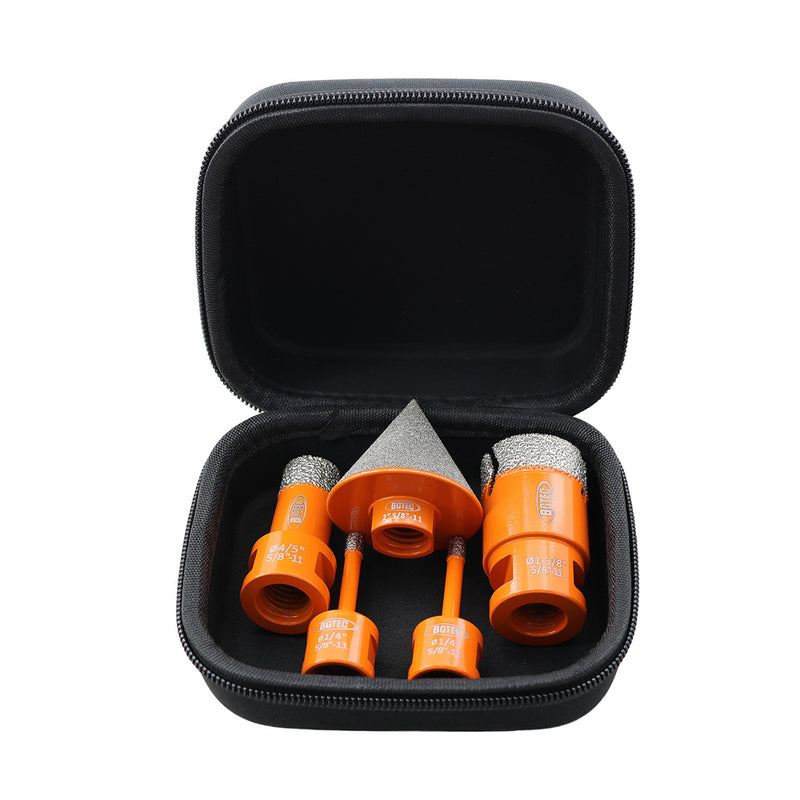 BGTEC Diamond Core Bit 5pcs/set 6/6/20/25mm Drilling Bit+50mm Chamfer Ceramic Tile Granite Marble Hole Saw 5/8-11