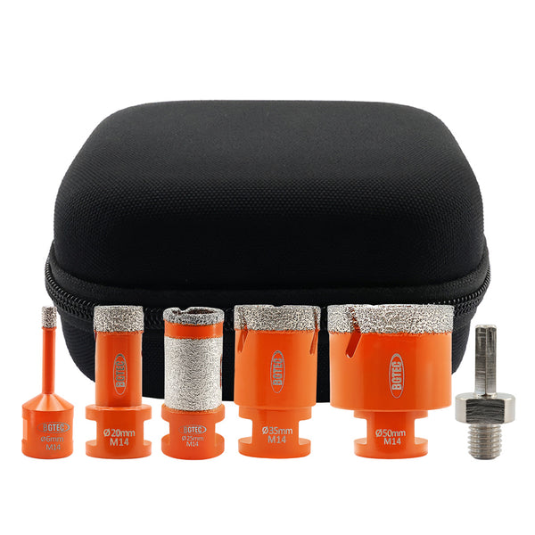 BGTEC Diamond Core Bit Kit 6pcs 6/20/35/50mm Drill Bit+1"Finger+Hex Adapter Ceramic Tile Porcelain Hole Saw M14 Thread