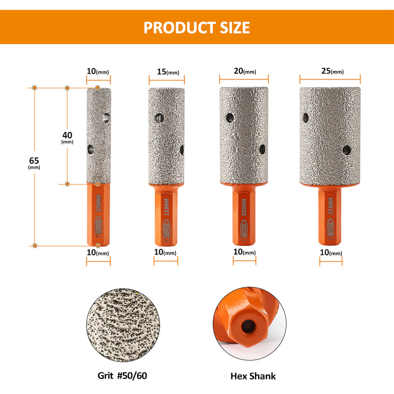 BGTEC Diamond Finger Milling Bits 1/2pcs 10/15/20/25mm Enlarging Shaping Trimming in Tile Porcelain Ceramic Granite Marble Hex Shank