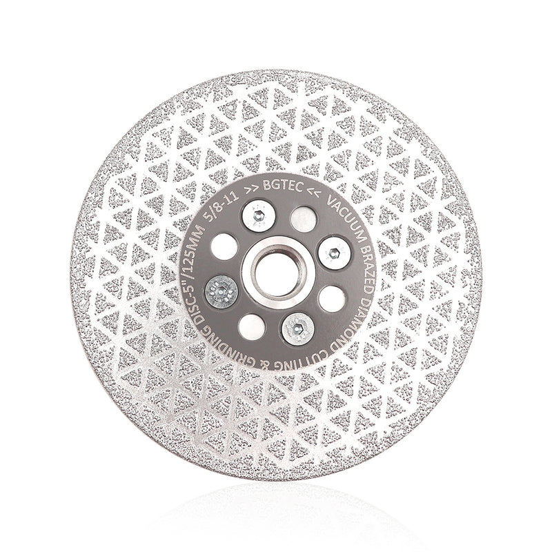 BGTEC Double Sided Vacuum Brazed Diamond Cutting and Grinding Disc with 5/8-11 Thread for Porcelain Tiles Granite Marble Concrete Dia 4''/4.5''/5''