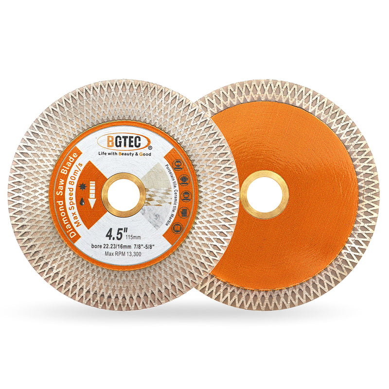 BGTEC Diamond Double-sided X Mesh Saw Blade for Tile Ceramic Marble Stone Dia 4''/4.5''/5'' Bore 22.23mm