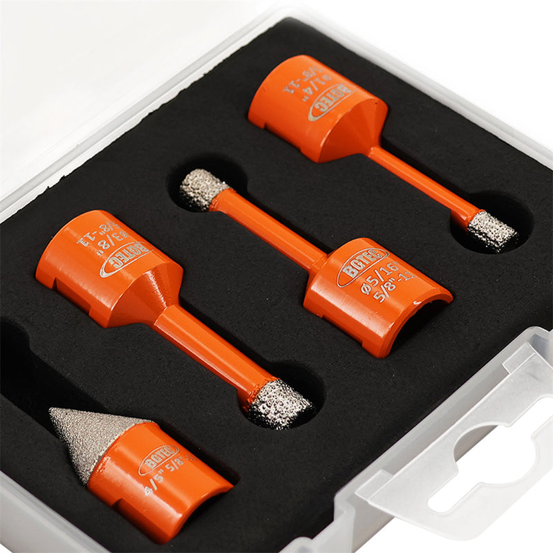 BGTEC Diamond Drill Bit 3/4pcs Dia 6/6/8/10mm Core Bits+Hex Adapter/Chamfer Granite Marble Porcelain Tile 5/8"-11 Thread