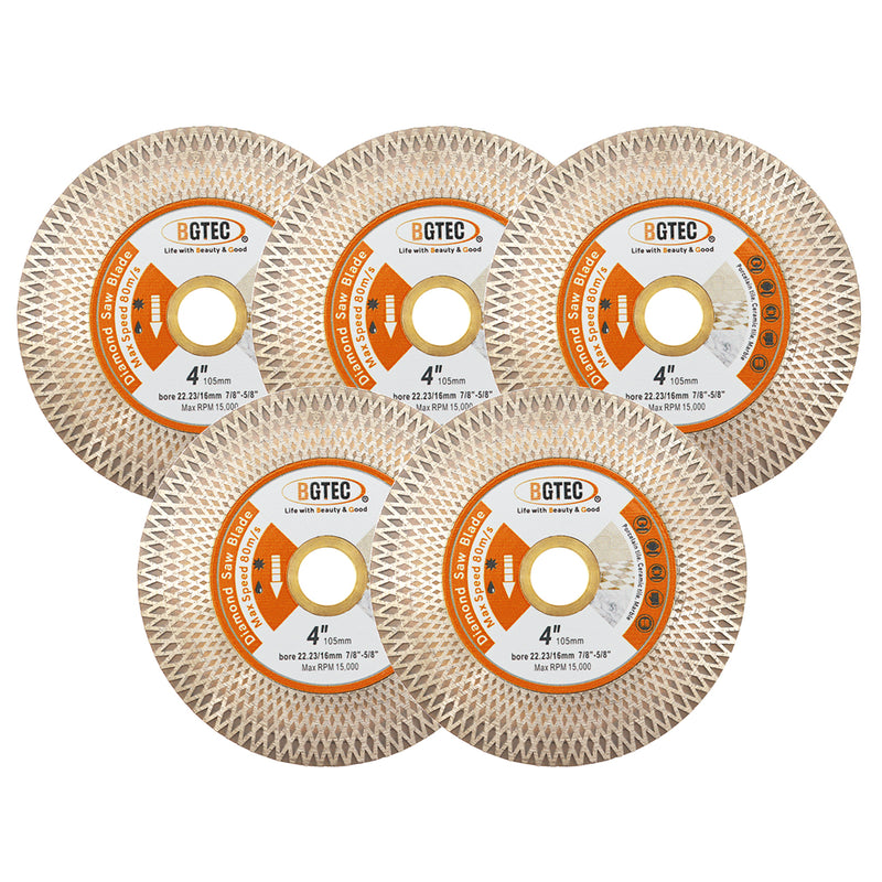 BGTEC Diamond Double-sided X Mesh Saw Blade for Tile Ceramic Marble Stone Dia 4''/4.5''/5'' Bore 22.23mm