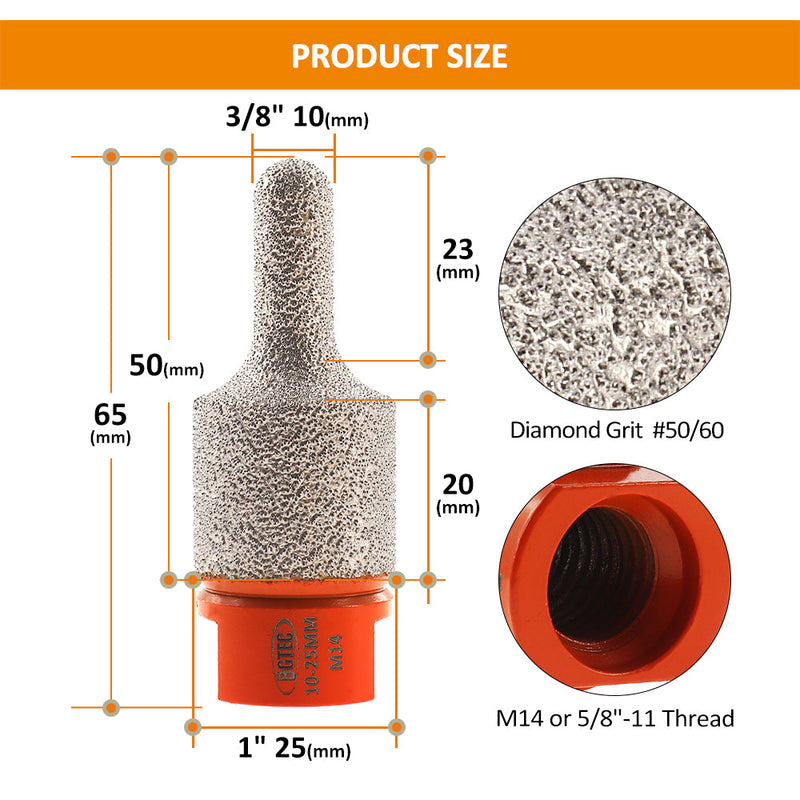 BGTEC Diamond Finger Bits with 5/8-11 or M14 Thread for Tile Marble Granite Grinding Edge Dia 10-25mm