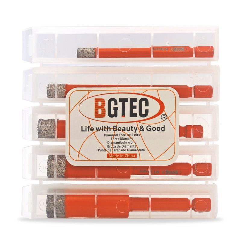 BGTEC Dry Diamond Drill Bits with Quick Change Hex Shank for Granite Porcelain Tile Ceramic Marble Dia 6/8/10/12/14mm