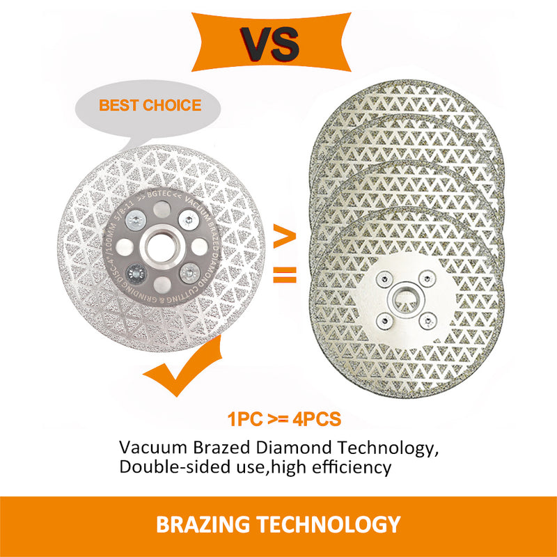 BGTEC Double Sided Vacuum Brazed Diamond Cutting and Grinding Disc with 5/8-11 Thread for Porcelain Tiles Granite Marble Concrete Dia 4''/4.5''/5''