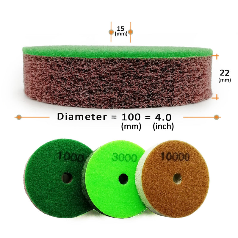 BGTEC Diamond Sponge Polishing Pads 3pcs Dia 3''/80MM or 4''/100MM for Softer Stones Marble Sandstone