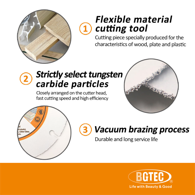 BGTEC Vacuum Brazed Carbide Cut-Off Wheel Blade for Wood Board Gypsum Board Rubber Pipe Plastic Dia 3''/4''/4.5''/5''