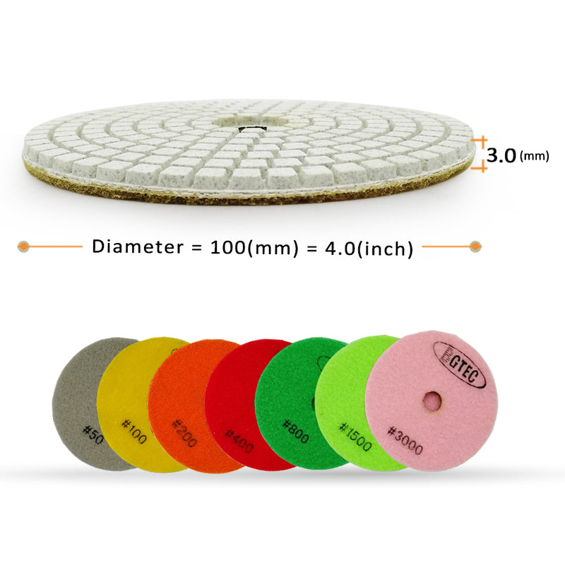 BGTEC 4 Inch Wet Diamond Polishing Pads Set for Granite Marble Stone Quartz Tiles