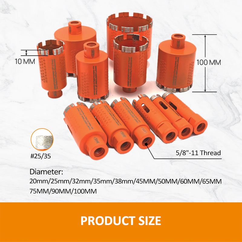 BGTEC Welded Diamond Drill Core Bits with 5/8-11 Thread for Marble Stone Concrete Dia 20-100mm