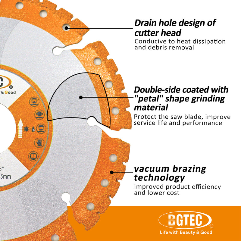 BGTEC All-Purpose Diamond Saw Blade, 4'' 4.5'' 5'' 7'' 9'' Vacuum Brazed Heavy Duty Cutting Disc for Rebar Sheet Metal Angle Iron Stainless Steel