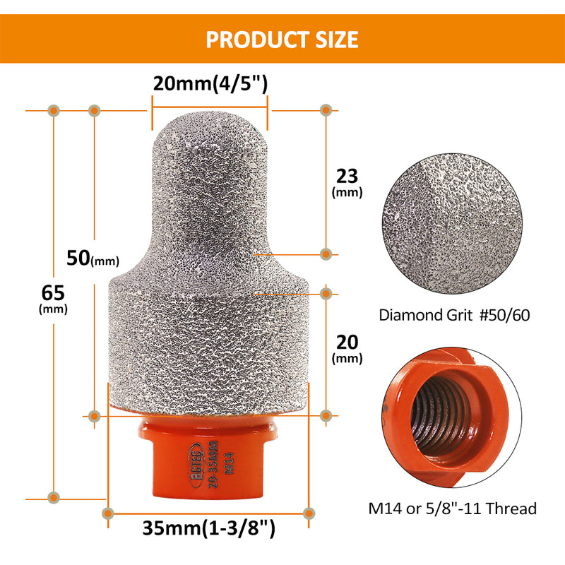 BGTEC Diamond Finger Milling Bits with M14 or 5/8-11 Thread for Existing Holes Enlarging Shaping Trimming in Tile Porcelain Ceramic Granite Marble Dia 20-35mm