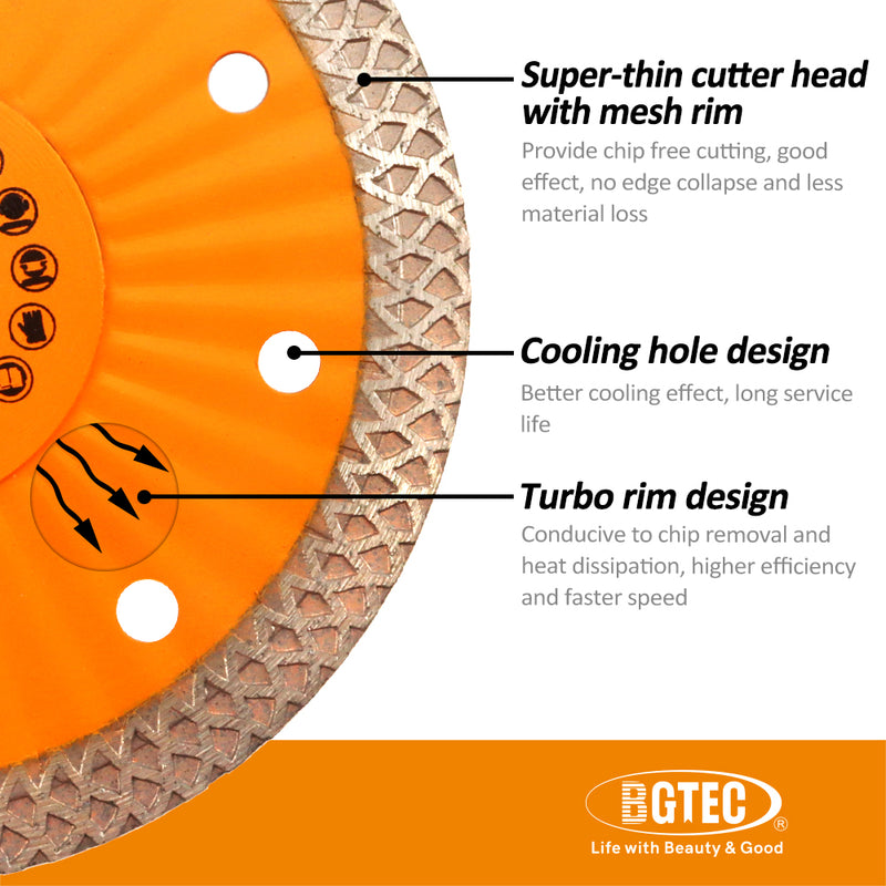 BGTEC Diamond Mesh Turbo Dry Cutting Disc with Welded Lug for Ceramic Tile Cutter Stone Masonry Dia 4''/4.5''/7''