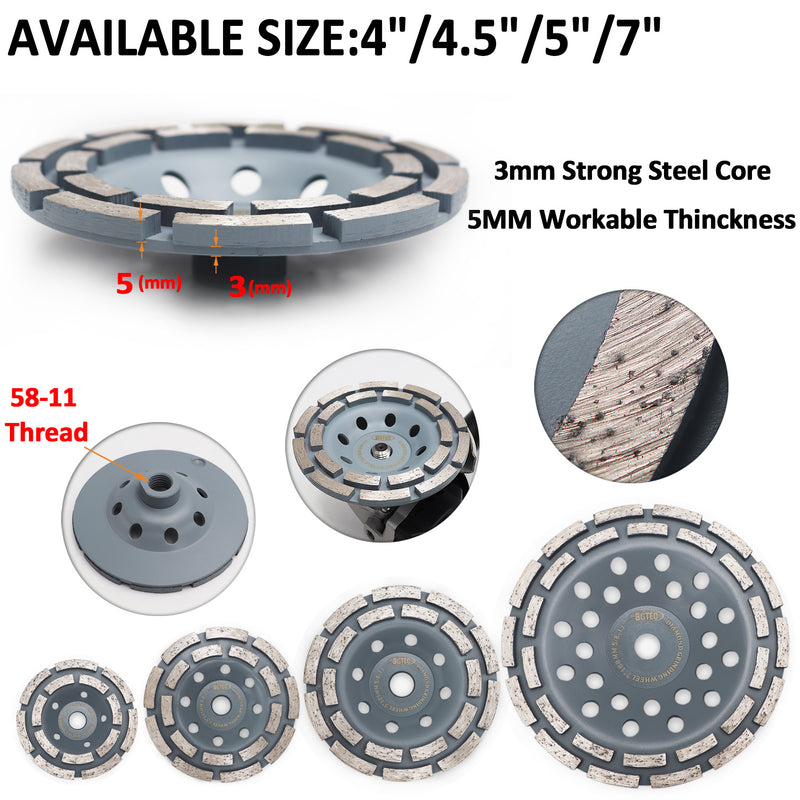 BGTEC Diamond Turbo Row Grinding Cup Wheel with 5/8-11 thread for Angel Grinder Granite Stone Marble Masonry Dia 4''/4.5''/5''/7''