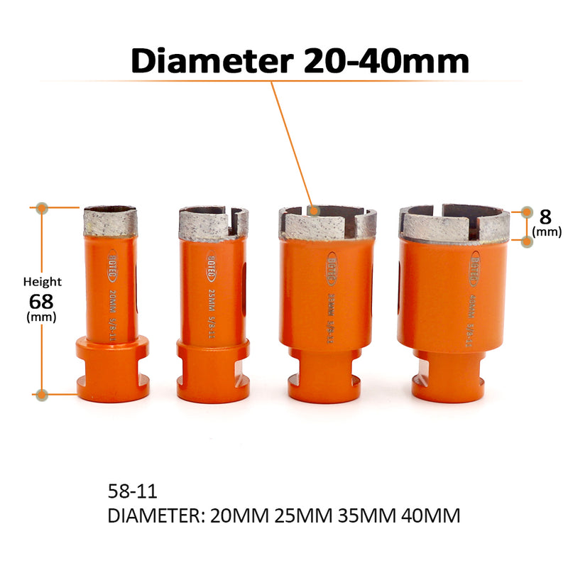 BGTEC Diamond wet Drilling Core Bits with 5/8-11 Thread Dia 20mm to 75mm for Marble Granite Artificial Stone Ceramic Tile