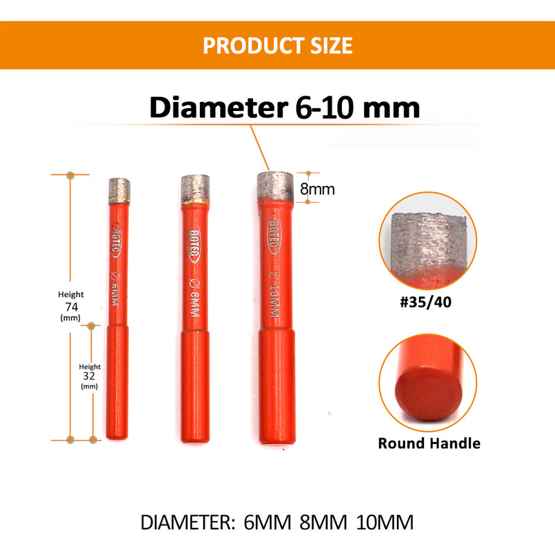 BGTEC Welded Diamond Wet Drilling Bit for Marble Granite  Artificial Stone Ceramic Tile Dia 6mm to 75mm