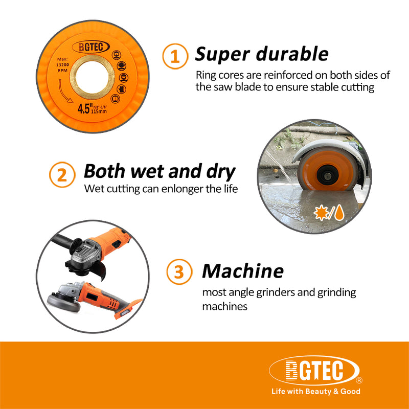 BGTEC Diamond Mesh Turbo Dry Cutting Disc with Welded Lug for Ceramic Tile Cutter Stone Masonry Dia 4''/4.5''/7''