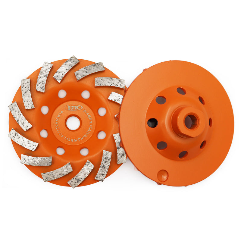 BGTEC Turbo Segments Diamond Grinding Wheels with M14 Arbor for Concrete and Masonry Dia 4''/4.5''/5''/7''