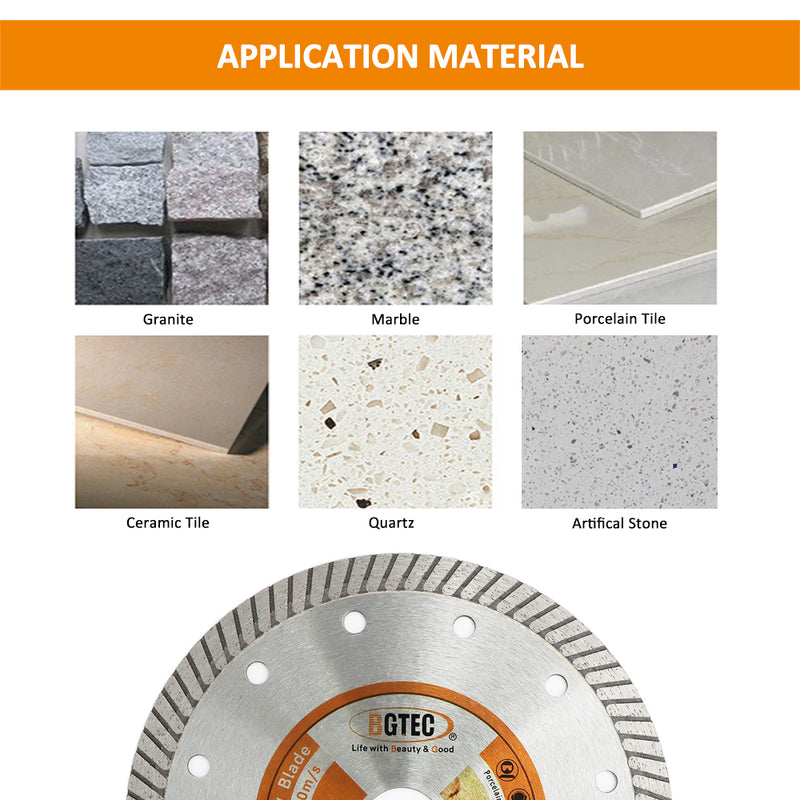 BGTEC Thin Diamond Turbo Blade for Cutting Porcelain Tile Ceramic Granite Marble Hard Material 4''/4.5''/5''/6''/7''/9''