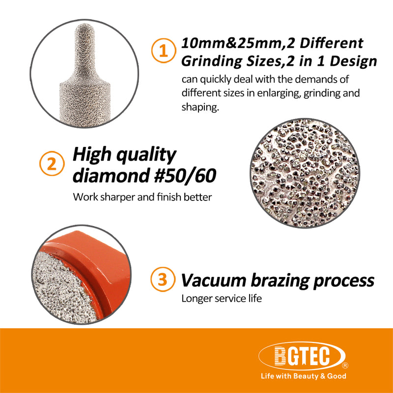 BGTEC Diamond Finger Bits with 5/8-11 or M14 Thread for Tile Marble Granite Grinding Edge Dia 10-25mm