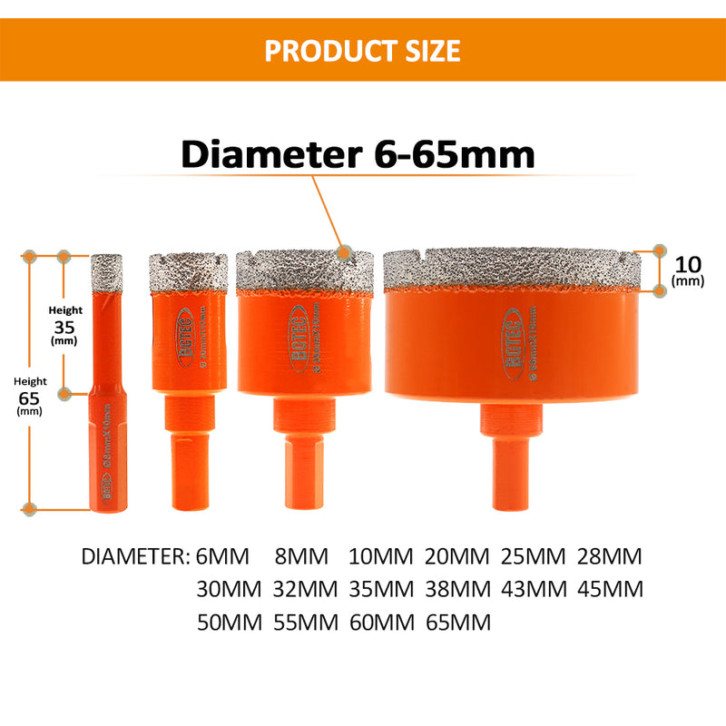 BGTEC Diamond Triangle Shank Drill Core Bits for Tile Ceramic Marble Masonry Brick Granite Dia 6-65mm